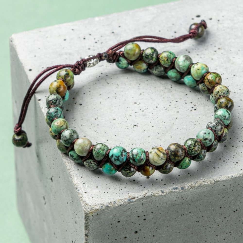 Handmade Braided African Turquoise Round Bead Healing Women Men Bracelet Gift